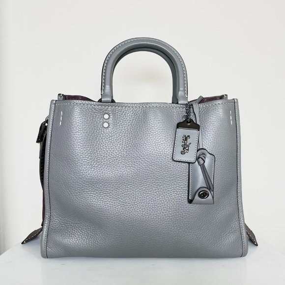 Coach Rogue 25 Grey Purple Colorblock Genuine Pebble Leather Satchels Handbags - Picture 2 of 16